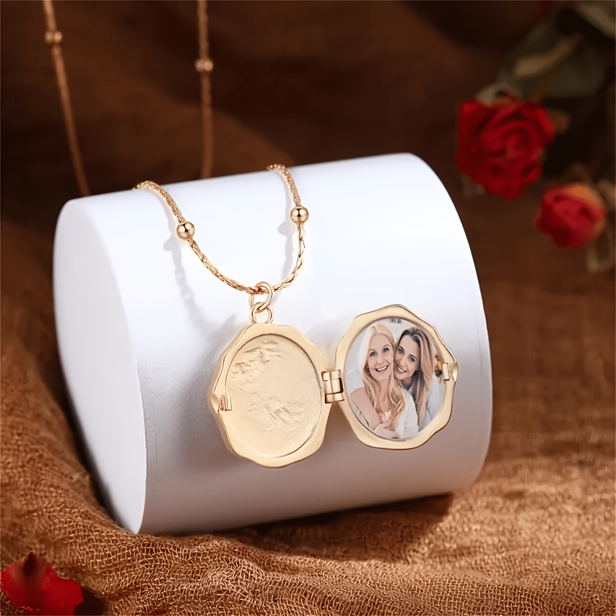 Custom Oval Photo Box Necklace with Angel Wings, Gift for Friends